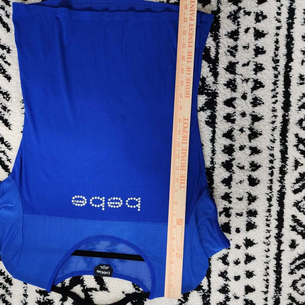 Bebe Mesh Panel Ribbed Rhinestone Logo Top Surf The Web Blue Size Large - Picture 7 of 9
